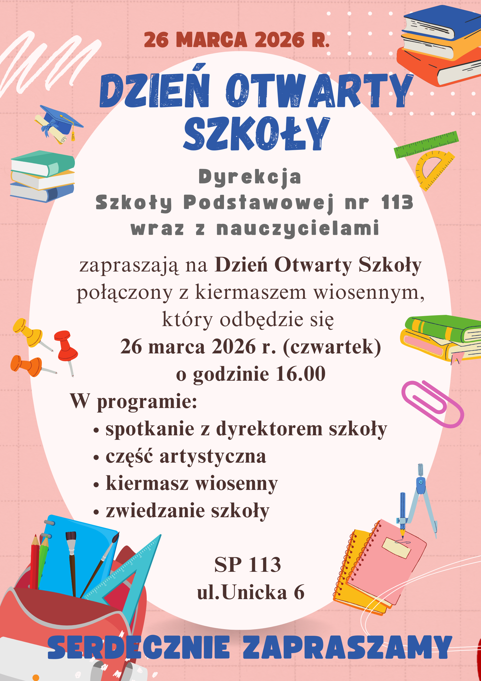 Plakat - zaproszenie na Dzień Otwarty Szkoły