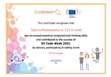 Certyfikat uczestnictwa w Code Week 2021