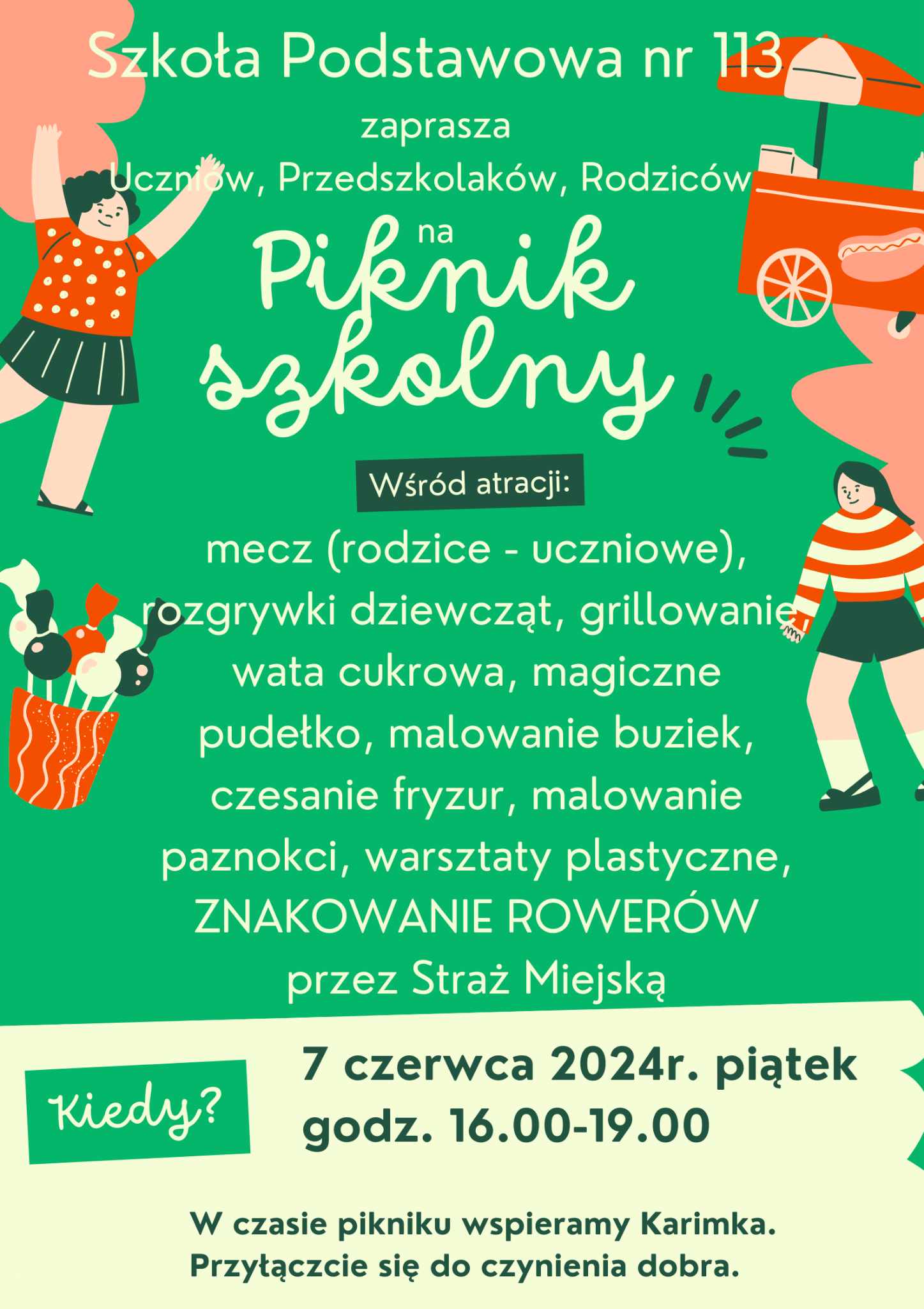 Plakat informujący o pikniku szkolnym.